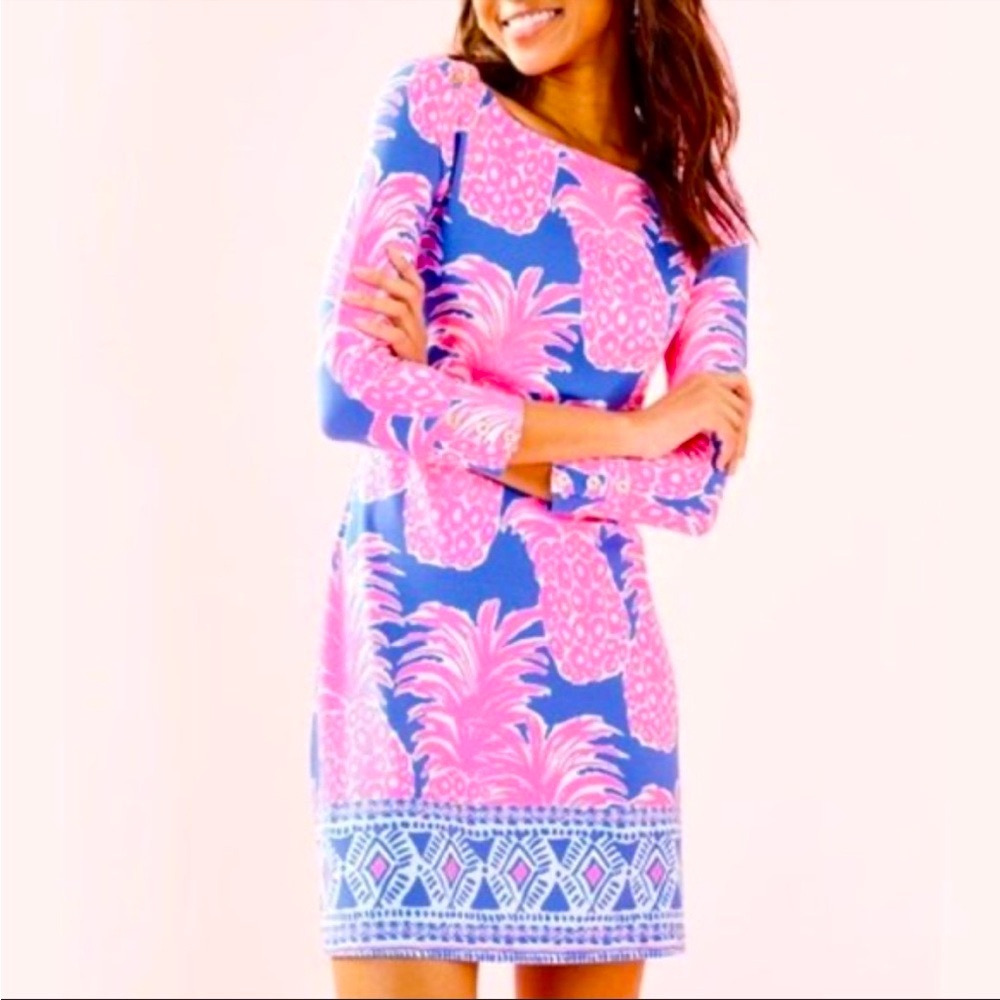 Lilly Pulitzer Pineapple Sophie Dress Long Sleeve Pink Medium
